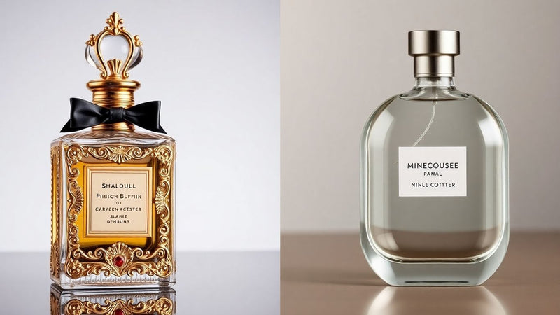 Perfume bottles: designer versus niche comparison.