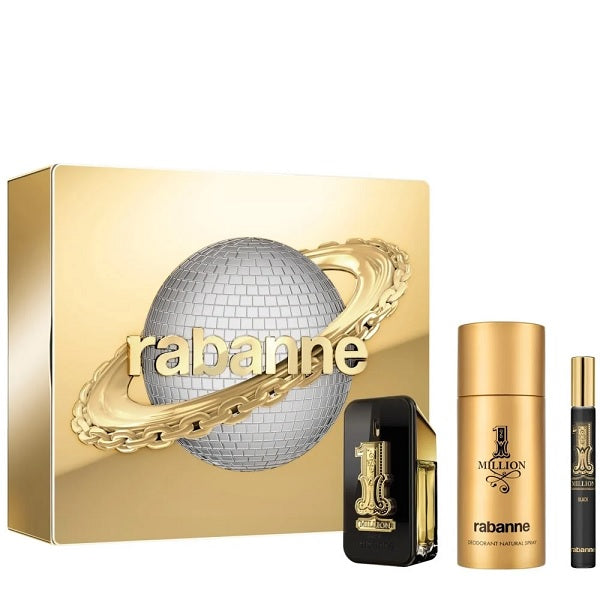 Paco Rabanne 1 Million Black 50ml EDP Spray + 10ml EDP + 150ml Deodorant Spray Gift Set