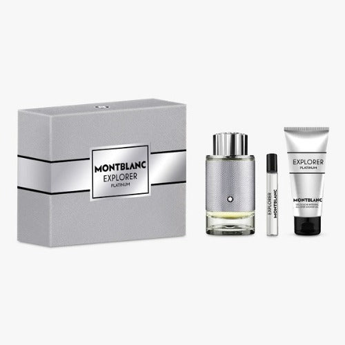 Mont Blanc Explorer Platinum For Men 100ml EDP Spray + 7.5ml EDP Spray + 100ml Shower Gel