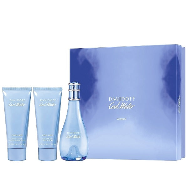 Davidoff Cool Water Woman 100ml EDT Spray + 75ml Body Lotion + 75ml Shower Gel Gift Set