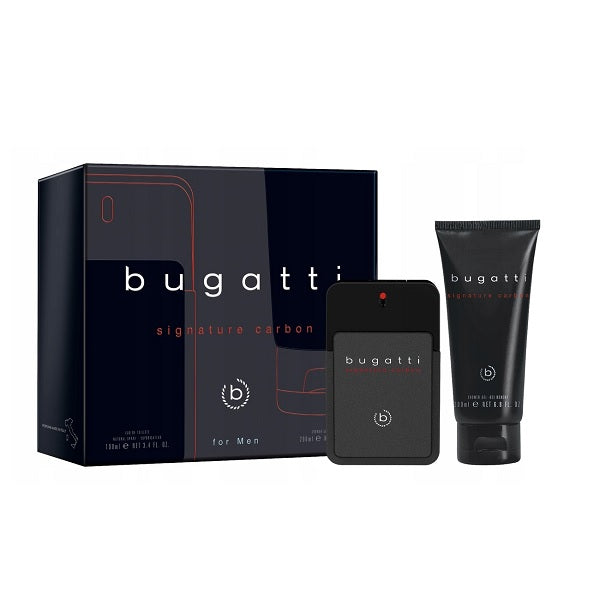 Bugatti Signature Carbon For Men 100ml Eau De Toilette Spray + 200ml Shower Gel Gift Set