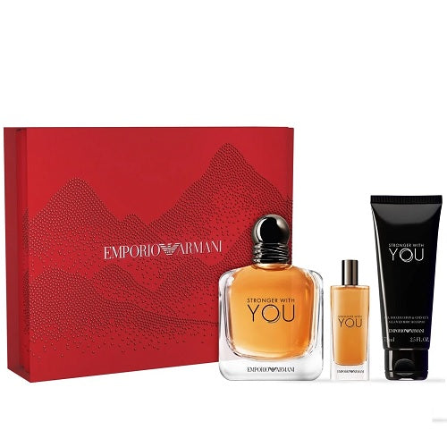 Emporio Armani Stronger With You 100ml EDT Spray + 15ml EDT Spray + 75ML Body Shampoo Gift Set 2024