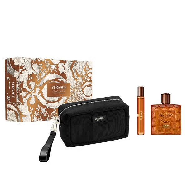Versace  Eros Najim 100ml Parfum Spray + 10ml Parfum Spray + Black Trousse Gift Set 2025