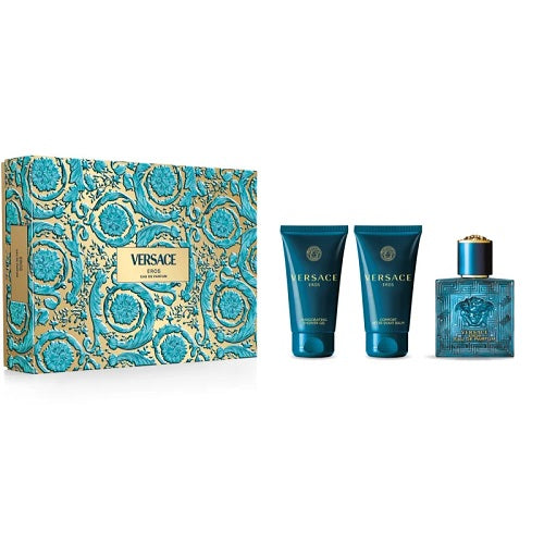 Versace Eros 50ml Eau De Parfum Spray+ 50ml Shower gel + 50ml Aftershave Balm Gift Set 2024