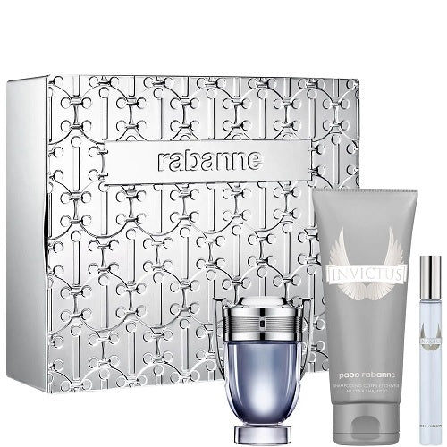 Paco Rabanne Invictus 50ml EDT Spray + 10ml EDT Spray + 100ml All Over Shampoo Gift Set 2023