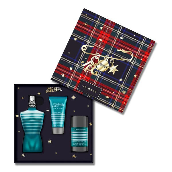Jean Paul Gaultier Le Male 125ml EDT Spray + 50ml After Shave Balm + 75ml Alcohol-Free Deodorant Stick Gift Set 2025