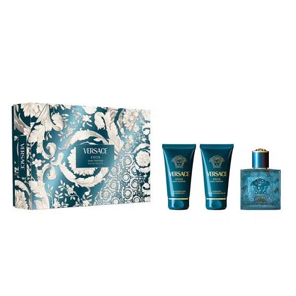 Versace Eros 50ml EDT Spray + 50ml Shower Gel + 50ml Aftershave Balm Gift Set 2025
