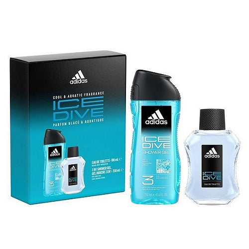 Adidas Ice Dive 100ml Eau De Toillette Spray + 250ml 3 In 1 Shower Gel Gift Set
