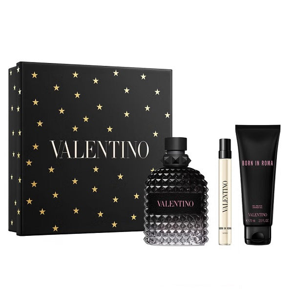Valentino Uomo Born In Roma 100ml EDT Spray + 10ml EDT + 75ml Shower Gel Gift Set 2025