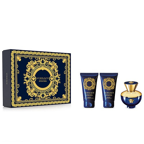 Versace Pour Femme Dylan Blue 50ml EDP Spray + 50ml Bath & Shower Gel + 50ml Body Lotion Gift Set 2023