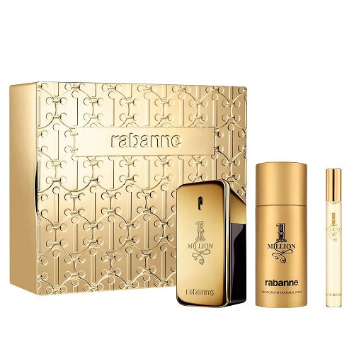 Paco Rabanne 1 Million 50ml EDT Spray + 10ml EDT Spray + 150ml Deodorant Spray Gift Set 2024