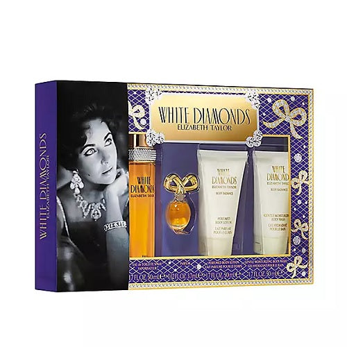 Elizabeth Taylor White Diamonds 50ml EDT Spray + 3.7ml Splash + 50ml Body Lotion + 50ml Body Wash Gift Set