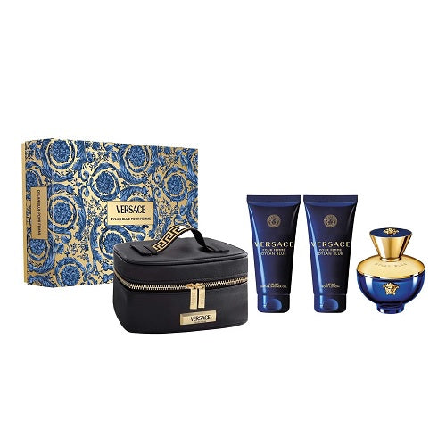 Versace Pour Femme Dylan Blue 100ml EDP Spray + 100ml Bath & Shower Gel + 100ml Body Lotion + Beauty Case Gift Set 2024