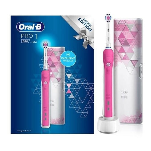 Oral B Pro 1 680 Pink Electric Toothbrush + Bonus Travel Case