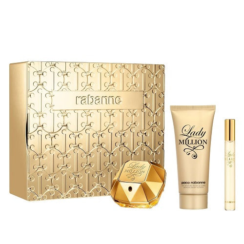 Paco Rabanne Lady Million 50ml EDP Spray + 10ml EDP Spray + 75ml Body Lotion Gift Set 2024