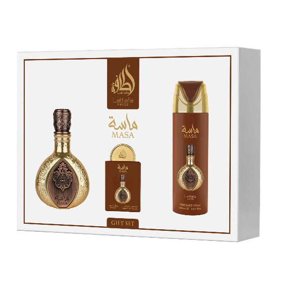 Lattafa Pride Masa 100ml EDP Spray  + 20ml EDP Spray + 200ml Perfumed Spray Gift Set