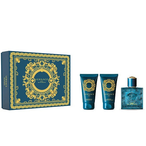 Versace Eros 50ml Eau De Toilette Spray+ 50ml Shower gel + 50ml Aftershave Balm Gift Set 2023