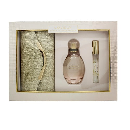 Sarah Jessica Parker Lovely 100ml EDP Spray + 10ml EDP Rollerball + Clutch Bag Gift Set