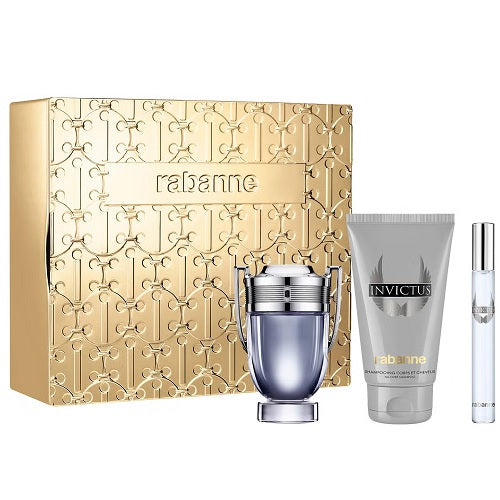 Paco Rabanne Invictus 50ml EDT Spray + 10ml EDT Spray + 100ml All Over Shampoo Gift Set 2024