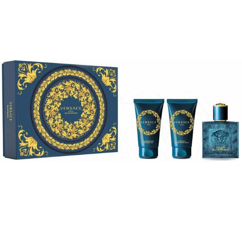 Versace Eros 50ml Eau De Toilette Spray+ 50ml Shower gel + 50ml Aftershave Balm Gift Set